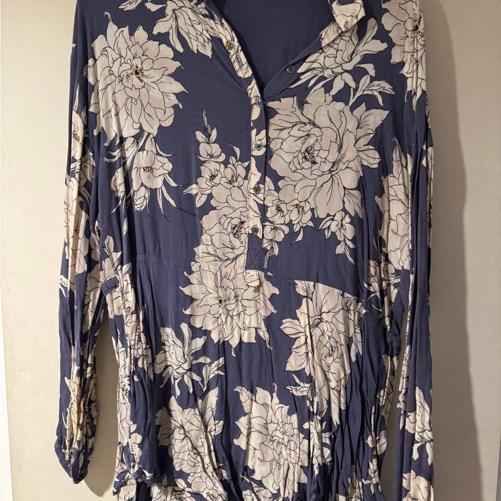 Free People Floral Blue Women's Top